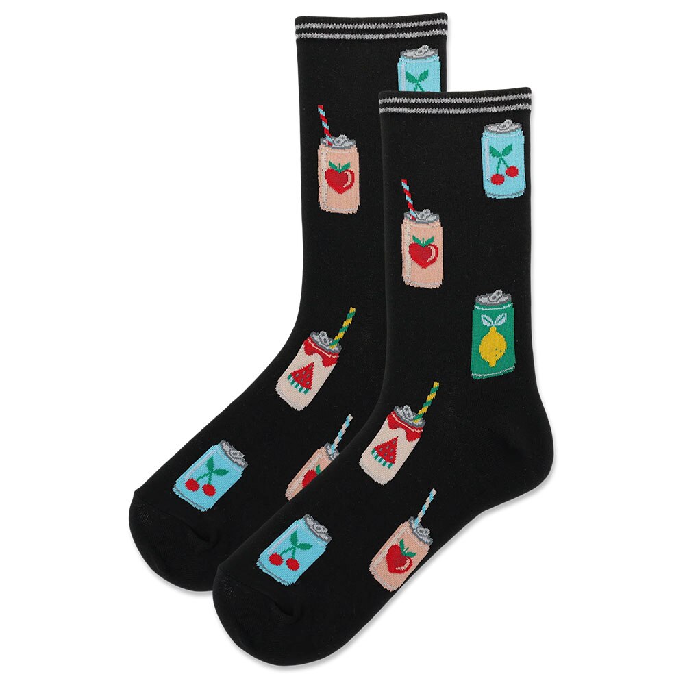 Fashion Accessories, HotSox, Black, Novelty, Accessories, Women, Seltzer Cans, Sock, 722685